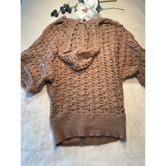 Free People Womens Crochet Knit Hooded Sweater Brown Cottagecore Y2K Twee Boho - Picture 2 of 12
